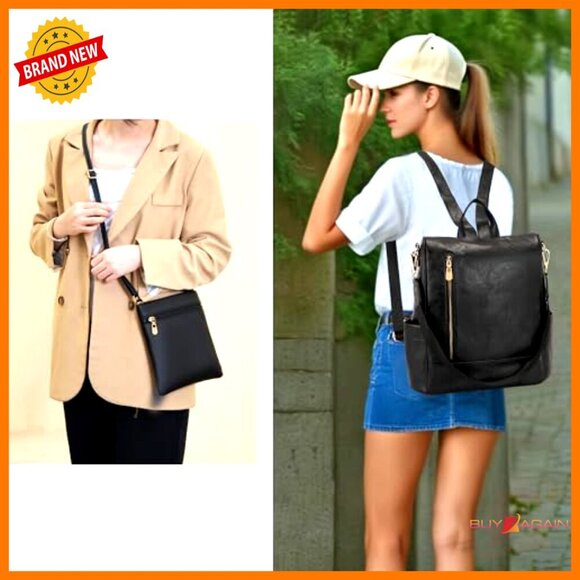 Vegan Leather Anti-Theft Backpack Set with Crossbody Bag and Wallet main image 4